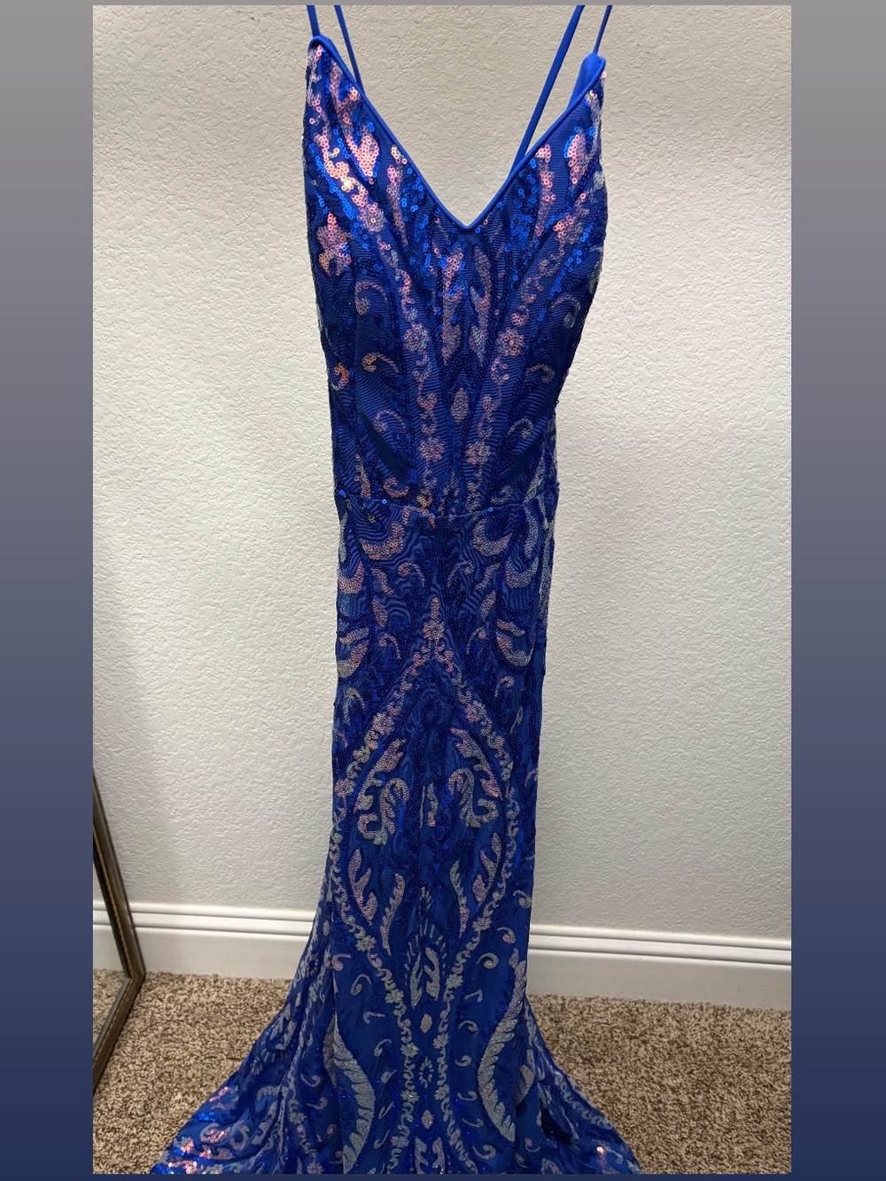 Blue Sequin Spaghetti-Strap Dress